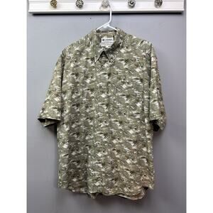 Columbia‎ Shirt Mens Large Green Fish Pattern Button Up Short Sleeve Outdoors